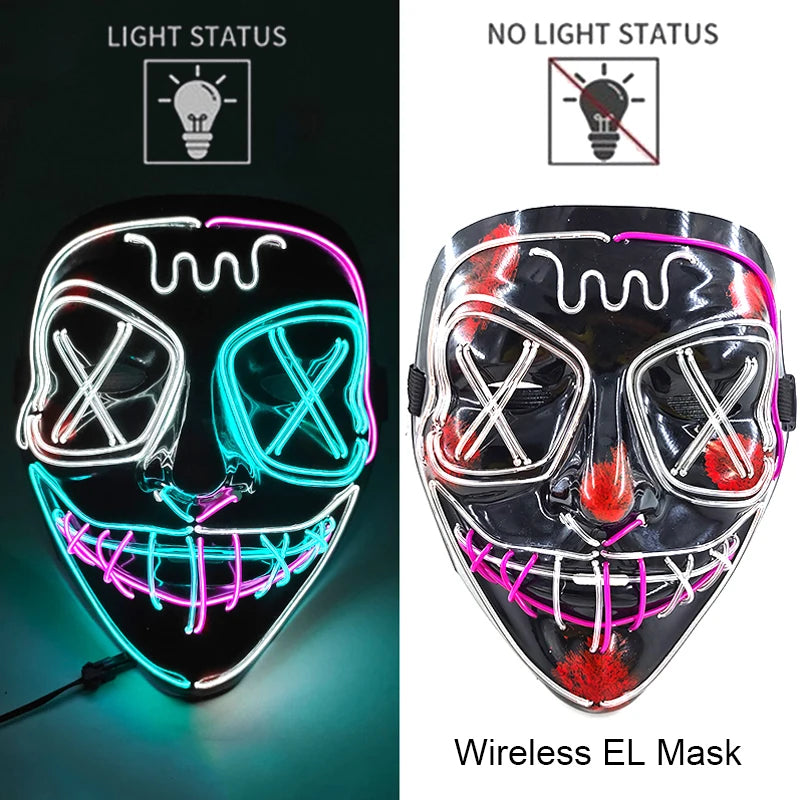 Wireless EL mask with light status indicators on a black and white background