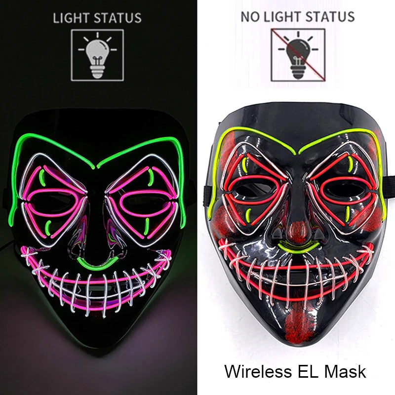 Wireless EL mask with light status indicators on a black and white background