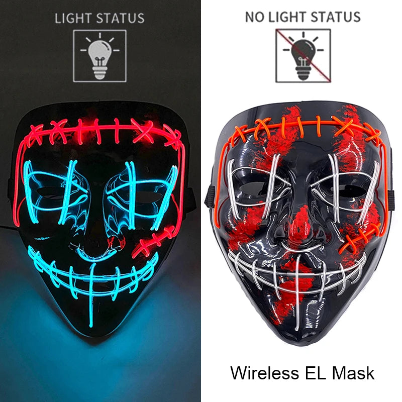 Wireless EL mask with light status indicators on a black and white background