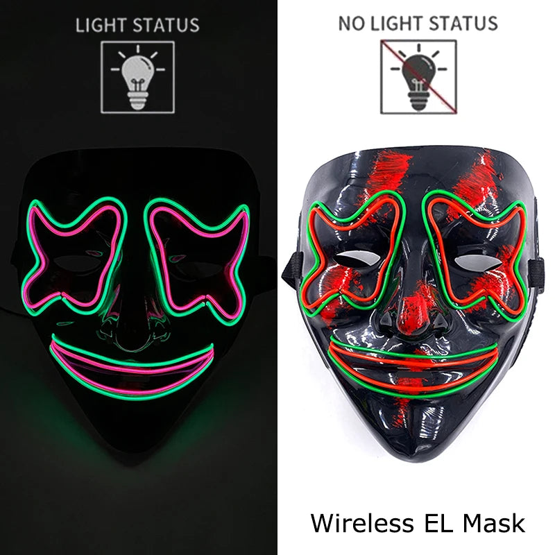 Wireless EL mask with light status indicators on a black and white background