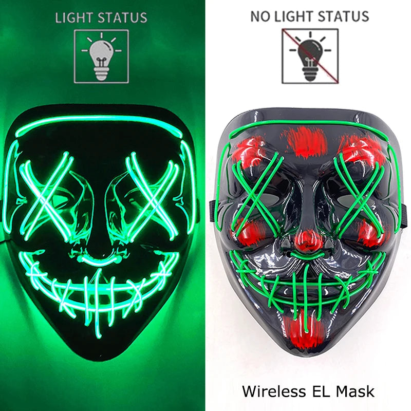 Wireless EL mask with light status indicators on a green and white background.