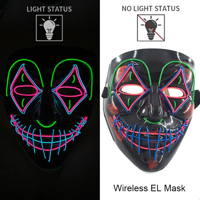 Wireless EL mask with light status indicators on a black and white background