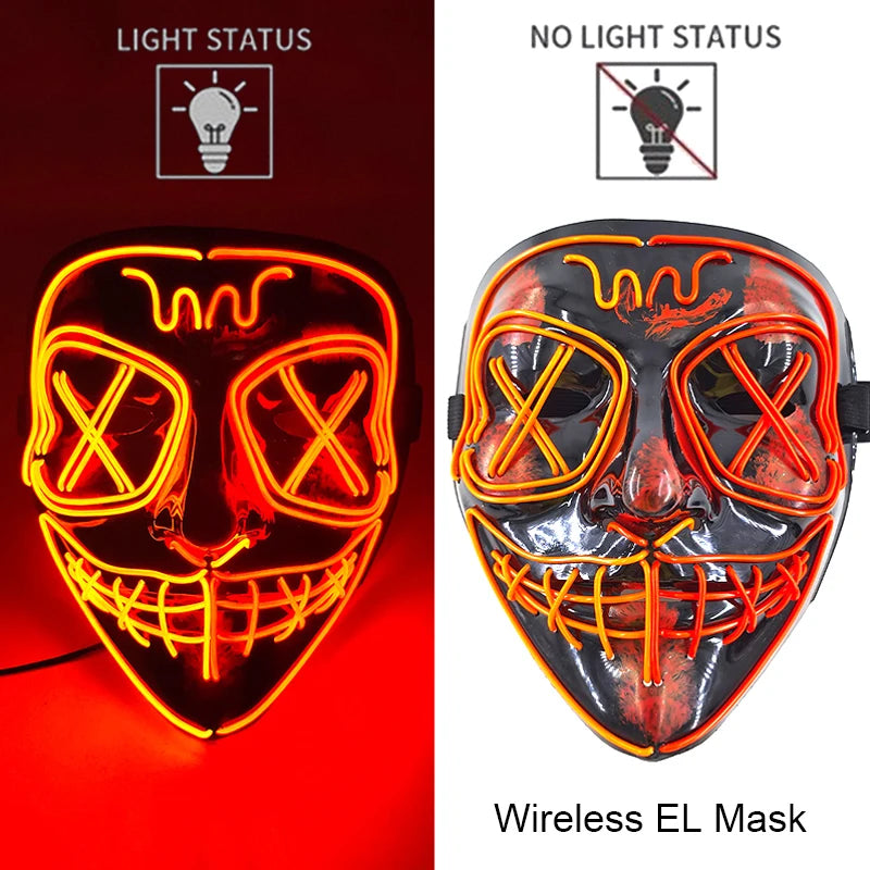 Wireless EL mask with light status indicators on a red and white background.