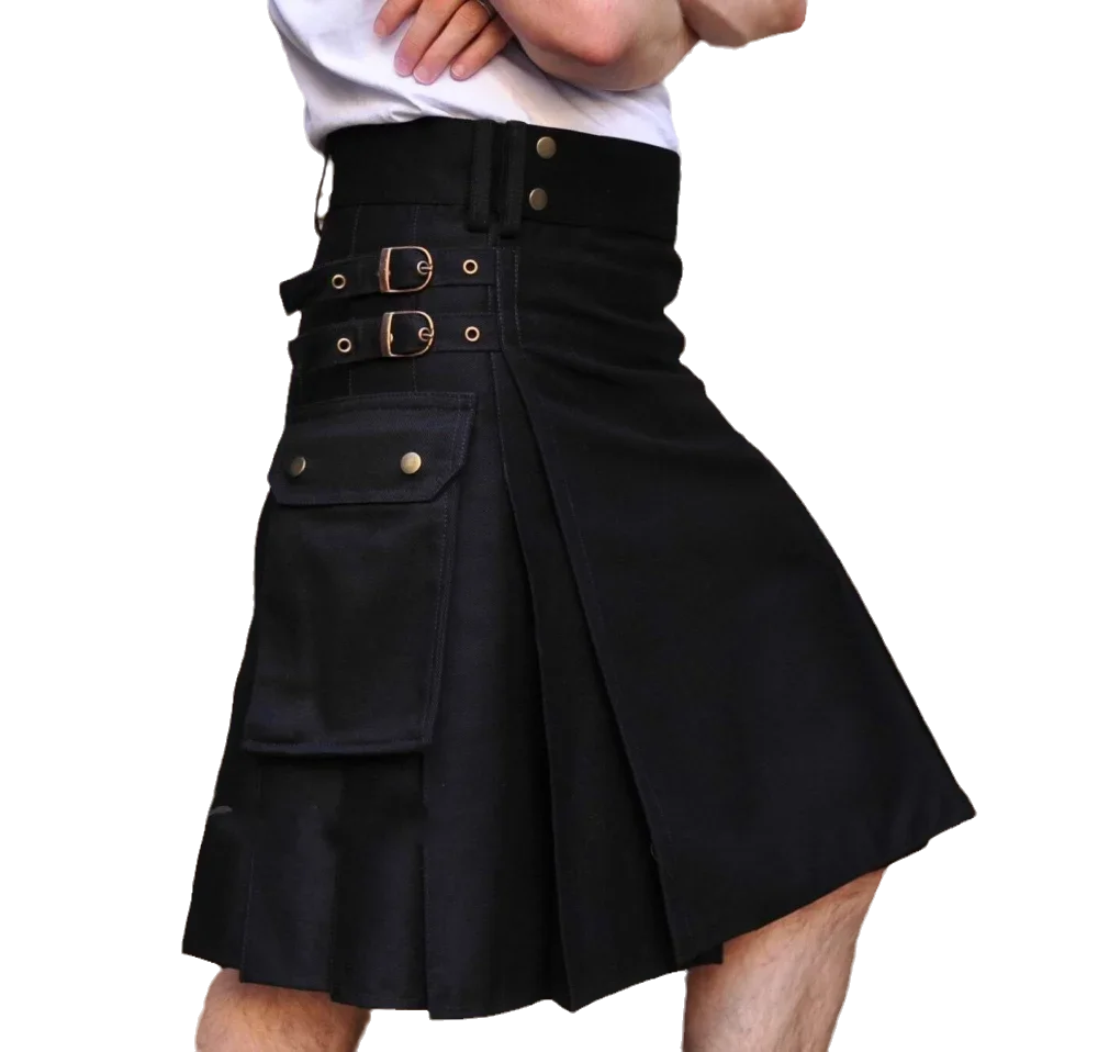 Black kilt with gold buttons on a white background