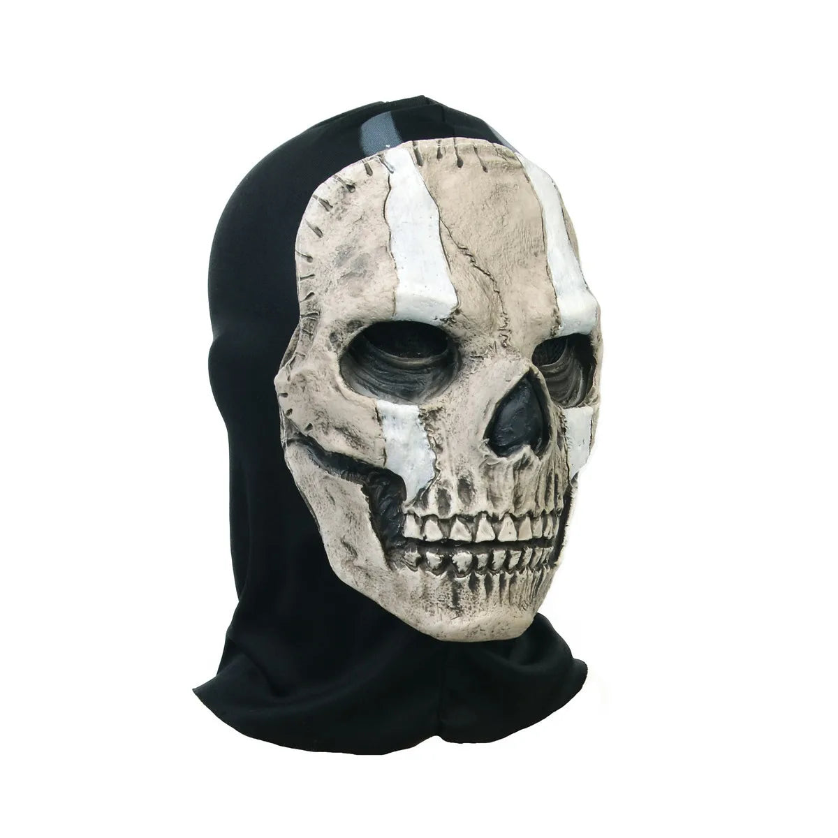 Skull mask with black hood on a white background