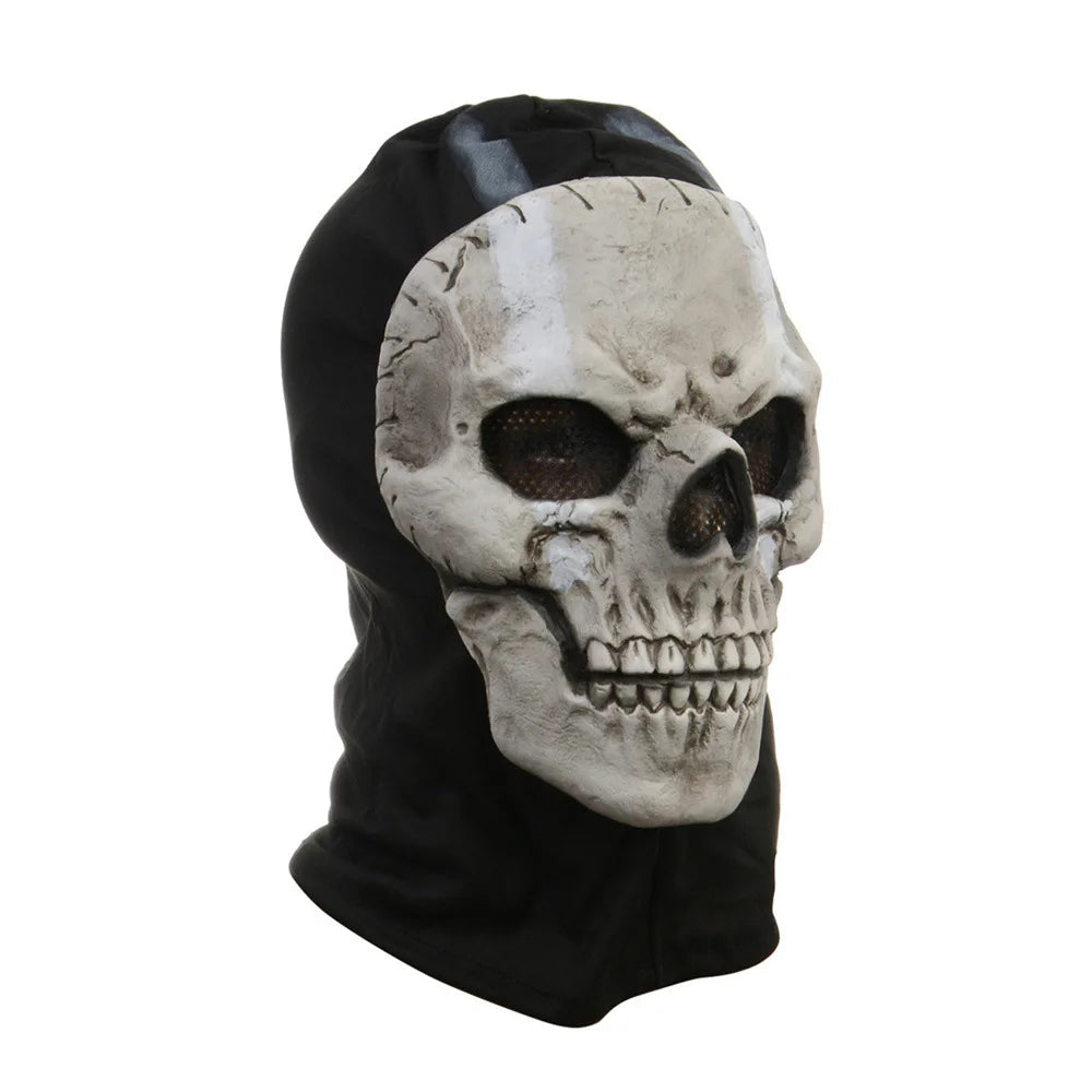 Skull mask with black hood on a white background