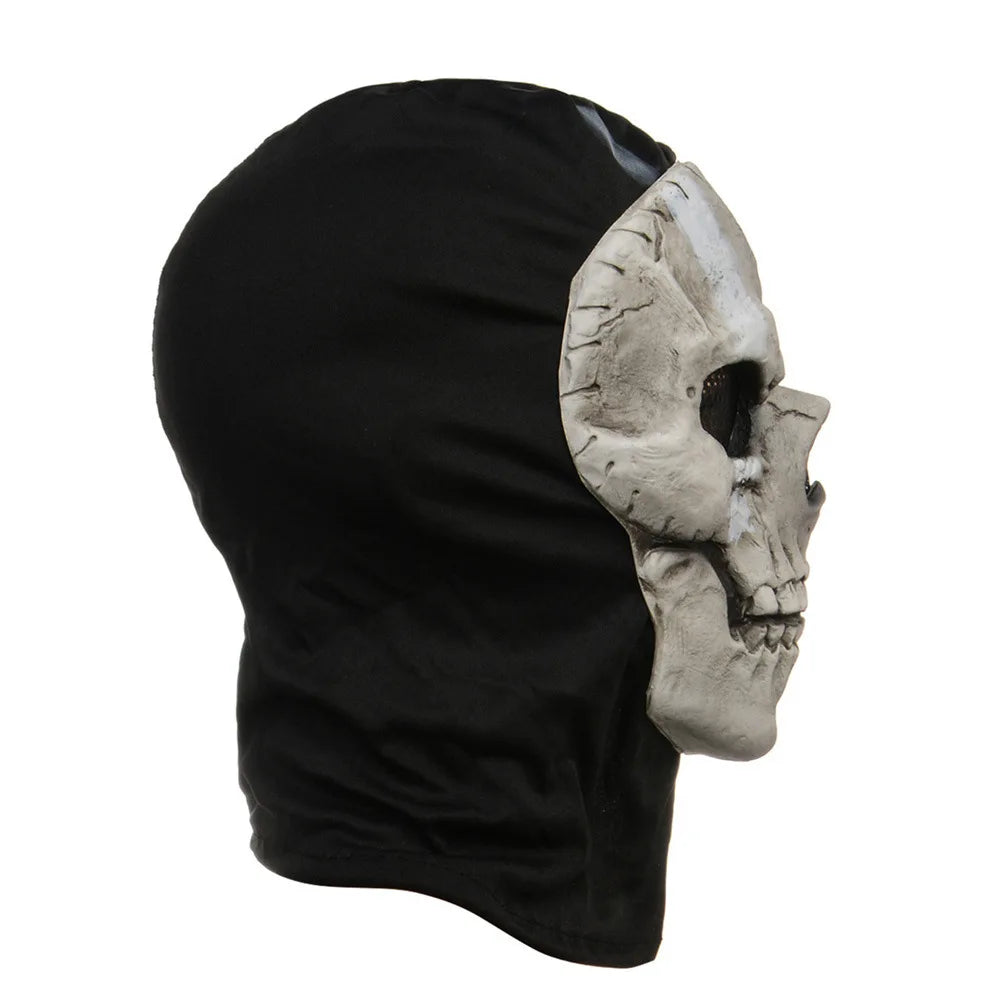 Skull mask with black hood on a white background