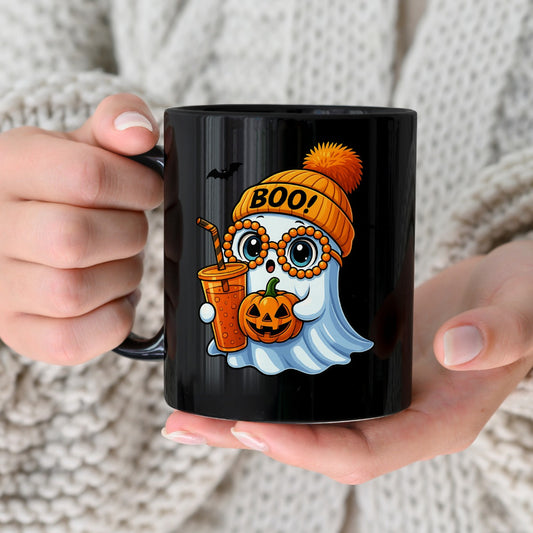 Boo Halloween Black Glossy Mug