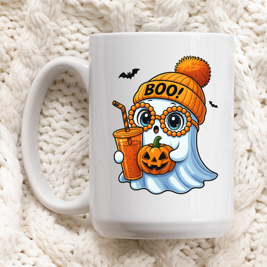 Boo Halloween White glossy mug