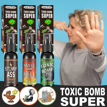Toxic Bomb Super spray packaging with a person gesturing a stop sign.