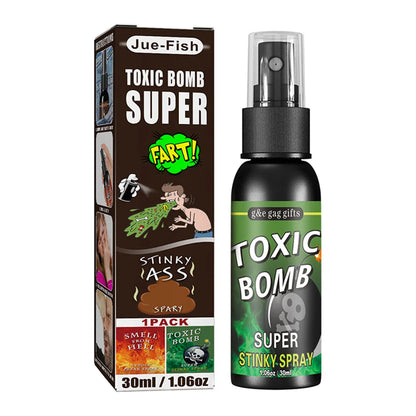 Toxic Bomb Super Stinky Spray with packaging on a white background

