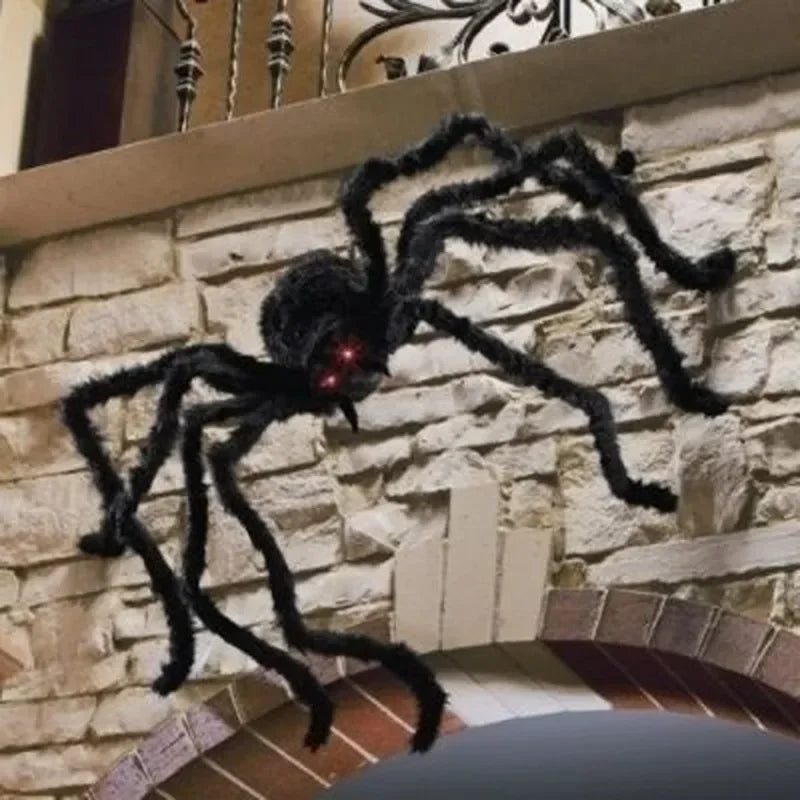 Halloween spider decoration on a stone wall