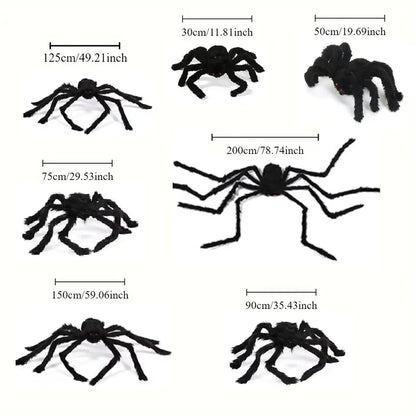 Set of black spiders with measurements indicated on a white background