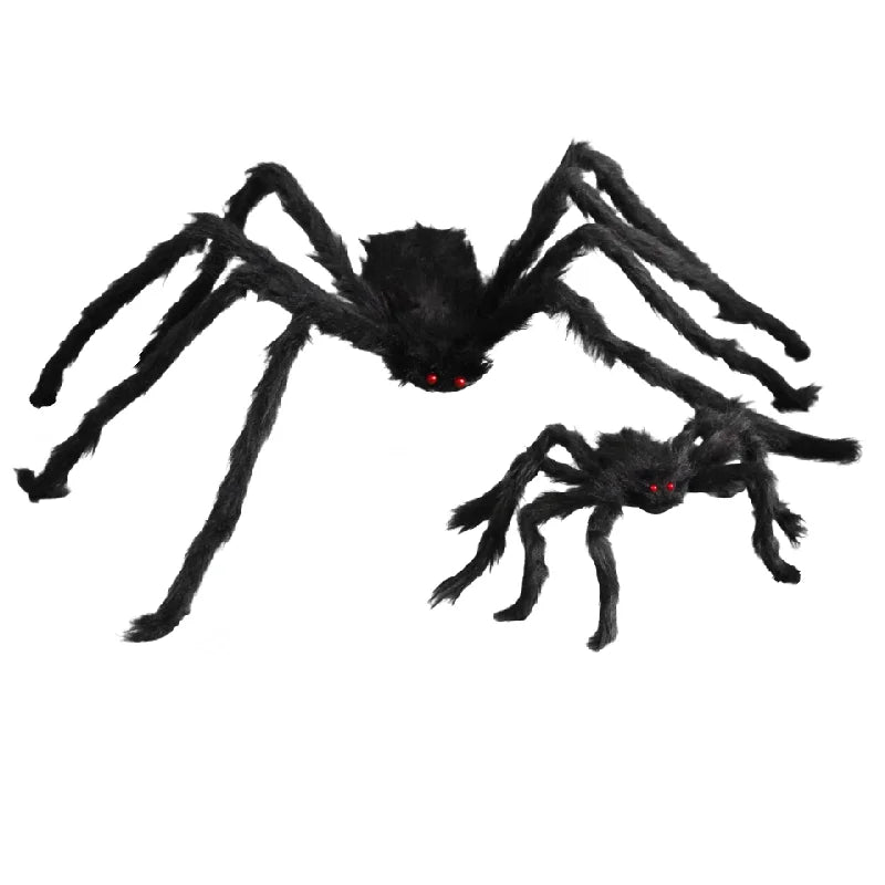 Two black spiders with red eyes on a white background
