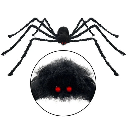 Large black spider with red eyes on a white background