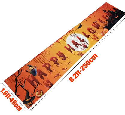 Halloween-themed table runner with measurements on a white background