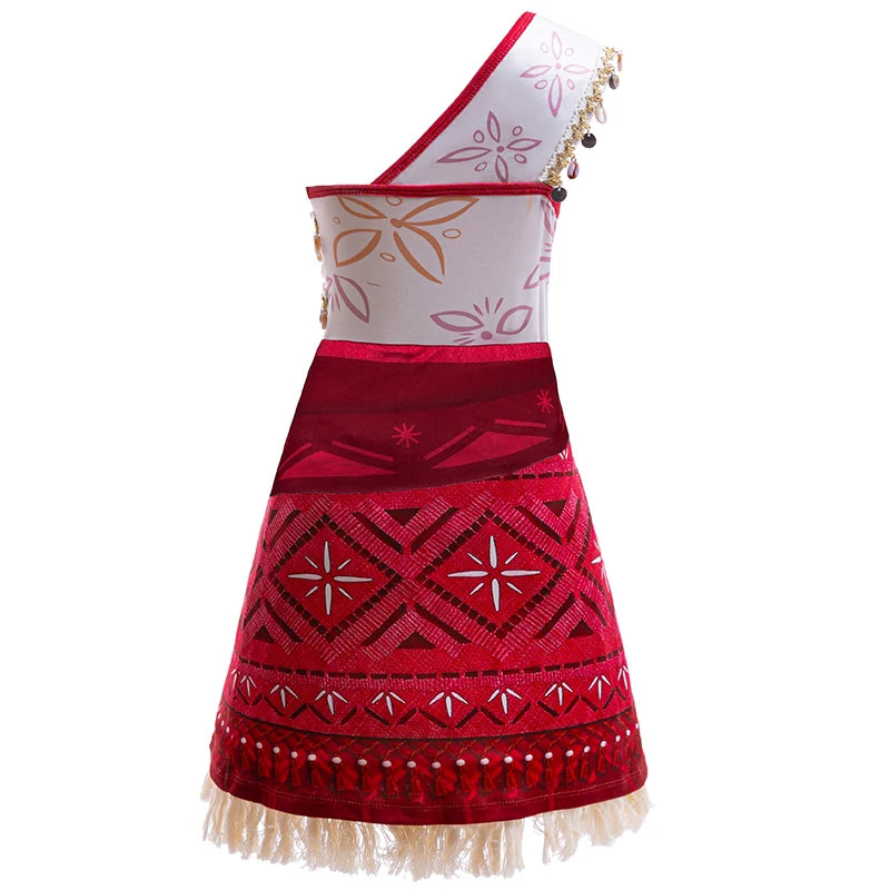 Red and white dress with geometric patterns on a white background