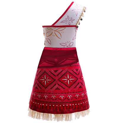 Red and white dress with geometric patterns on a white background