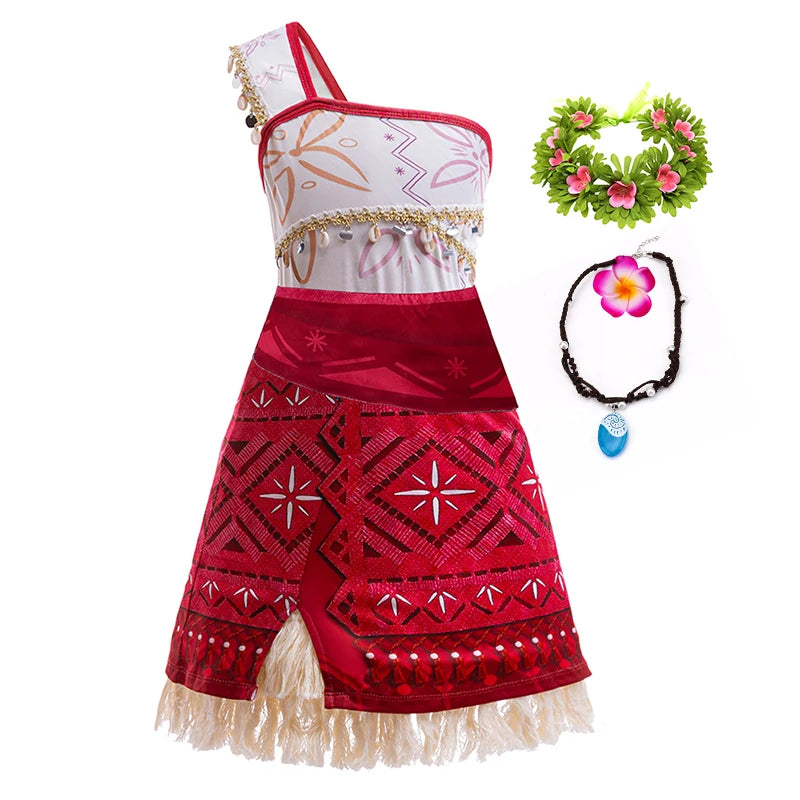 Red and white dress with accessories on a white background