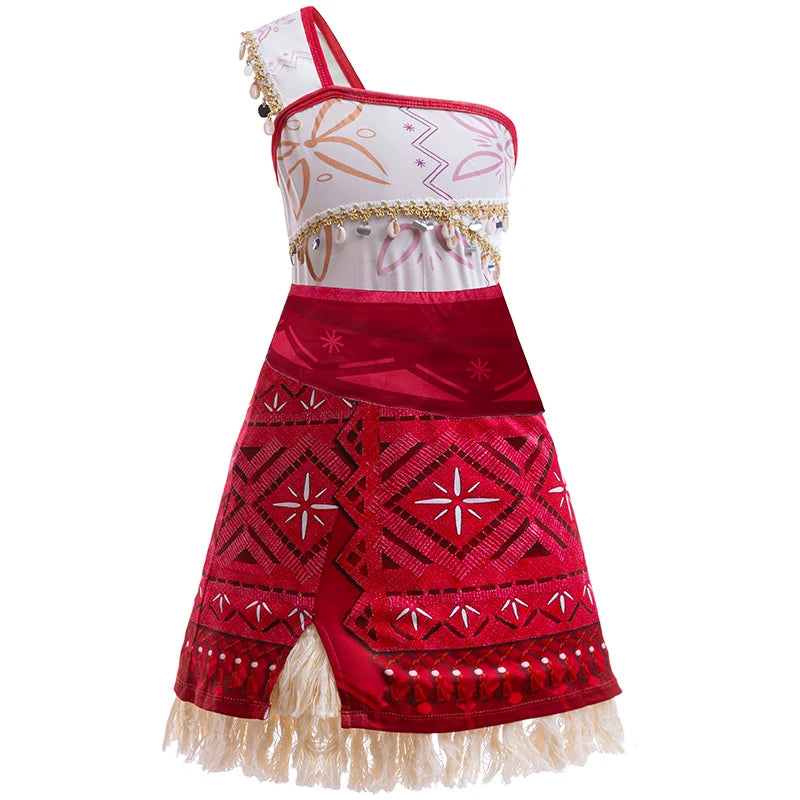 Red and white dress with geometric patterns on a white background