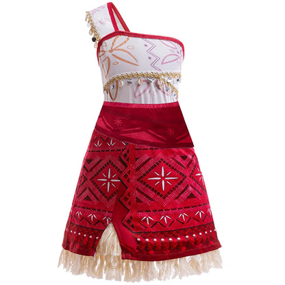 Red and white dress with geometric patterns on a white background