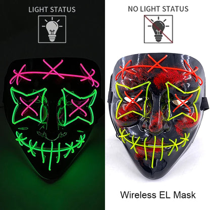 Wireless EL Mask with light status indicators on a black and white background