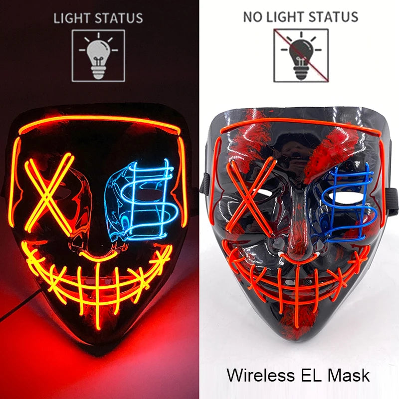 Wireless EL Mask with light status indicators on a black and white background