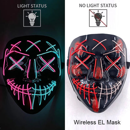 Wireless EL mask with light status indicators on a black and white background