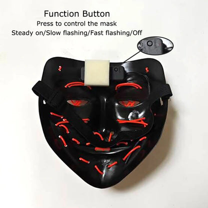 Black LED mask with red lights and control button on a white background