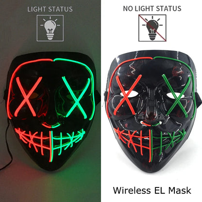 Wireless EL Mask with light status indicators on a dark and white background.