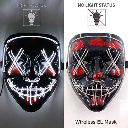 Wireless EL mask with light status indicators on a gray and white background