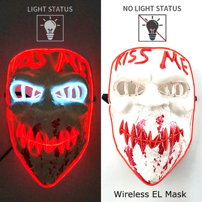 Wireless EL mask with light-up feature on a dark background