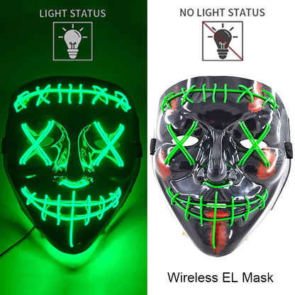 Wireless EL mask with light status indicators on a green and white background.