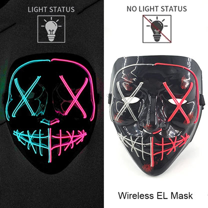 Wireless EL mask with light status indicators on a black and white background