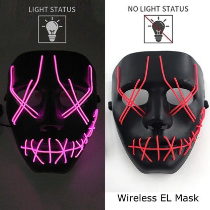 Wireless EL mask with light status indicators on a black and white background