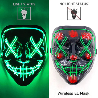Wireless EL mask with light status indicators on a green and white background.