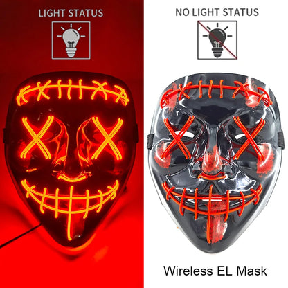Wireless EL mask with light status indicators on a red and white background.