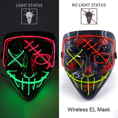 Wireless EL mask with light status indicators on a black and white background