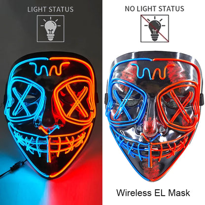 Wireless EL mask with light status indicators on a black and white background.