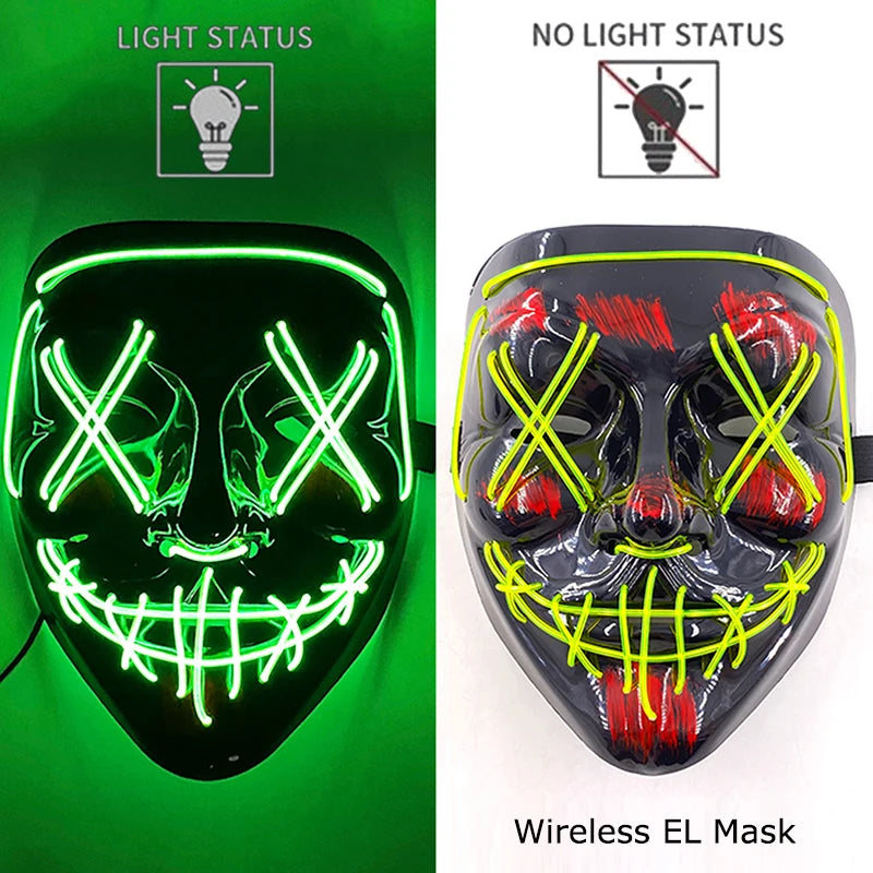 Wireless EL mask with light status indicators on a green and white background.