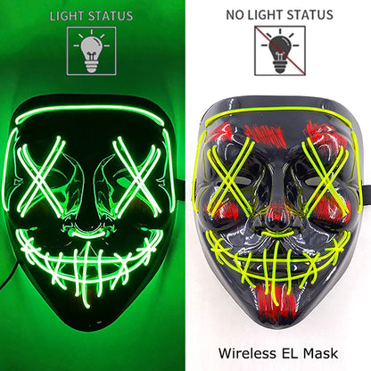 Wireless EL mask with light status indicators on a green and white background.