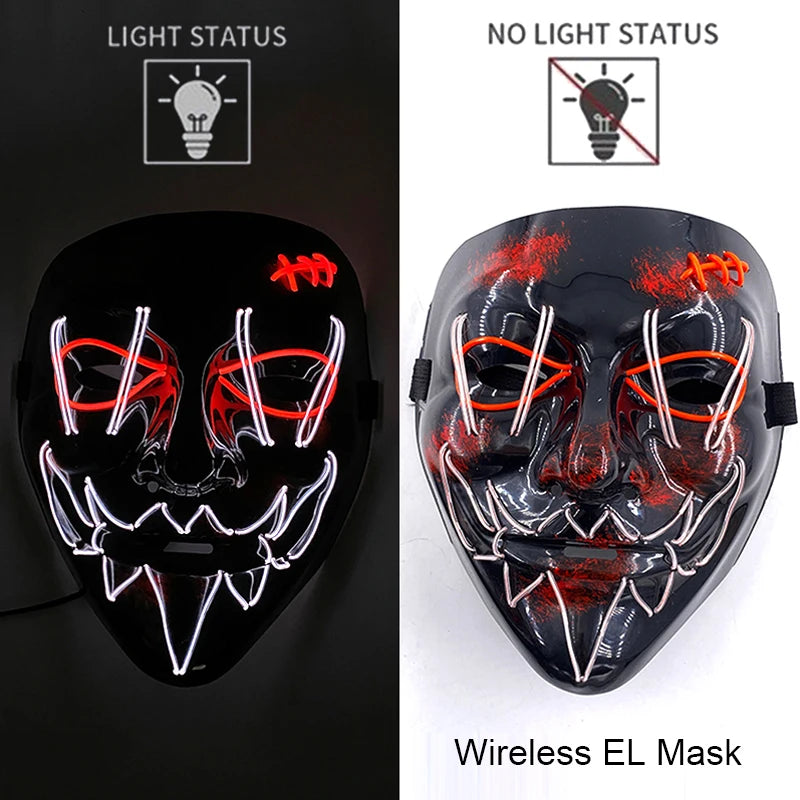 Wireless EL mask with light status indicators on a black and white background