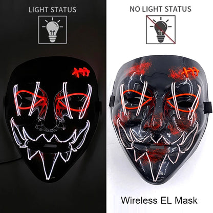 Wireless EL mask with light status indicators on a black and white background