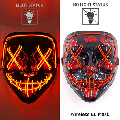 Wireless EL mask with light status indicators on a red and white background