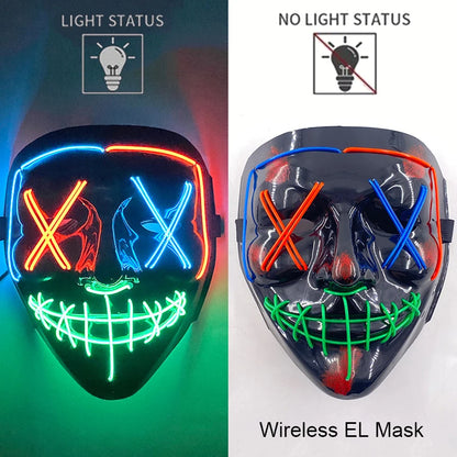 Wireless EL mask with light status indicators on a dark background