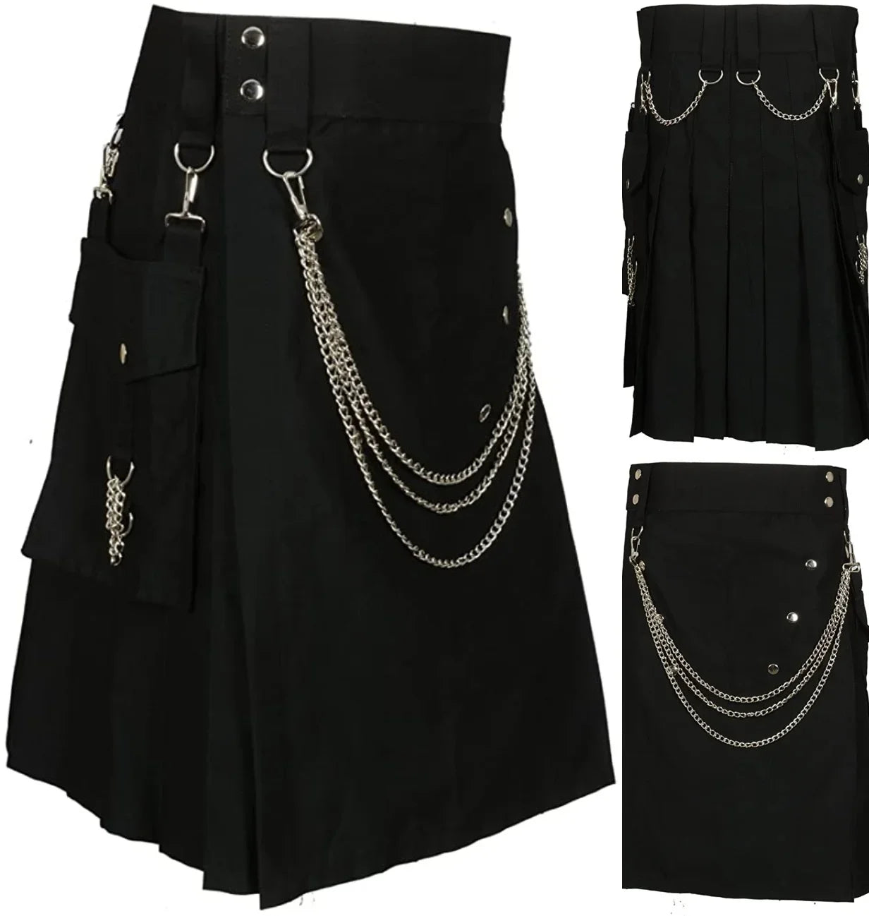 Black kilt with silver chains on a white background