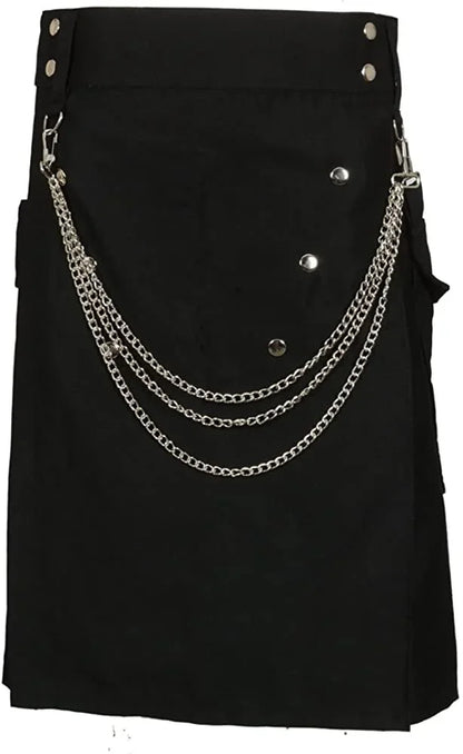 Black kilt with silver chains and buttons on a white background