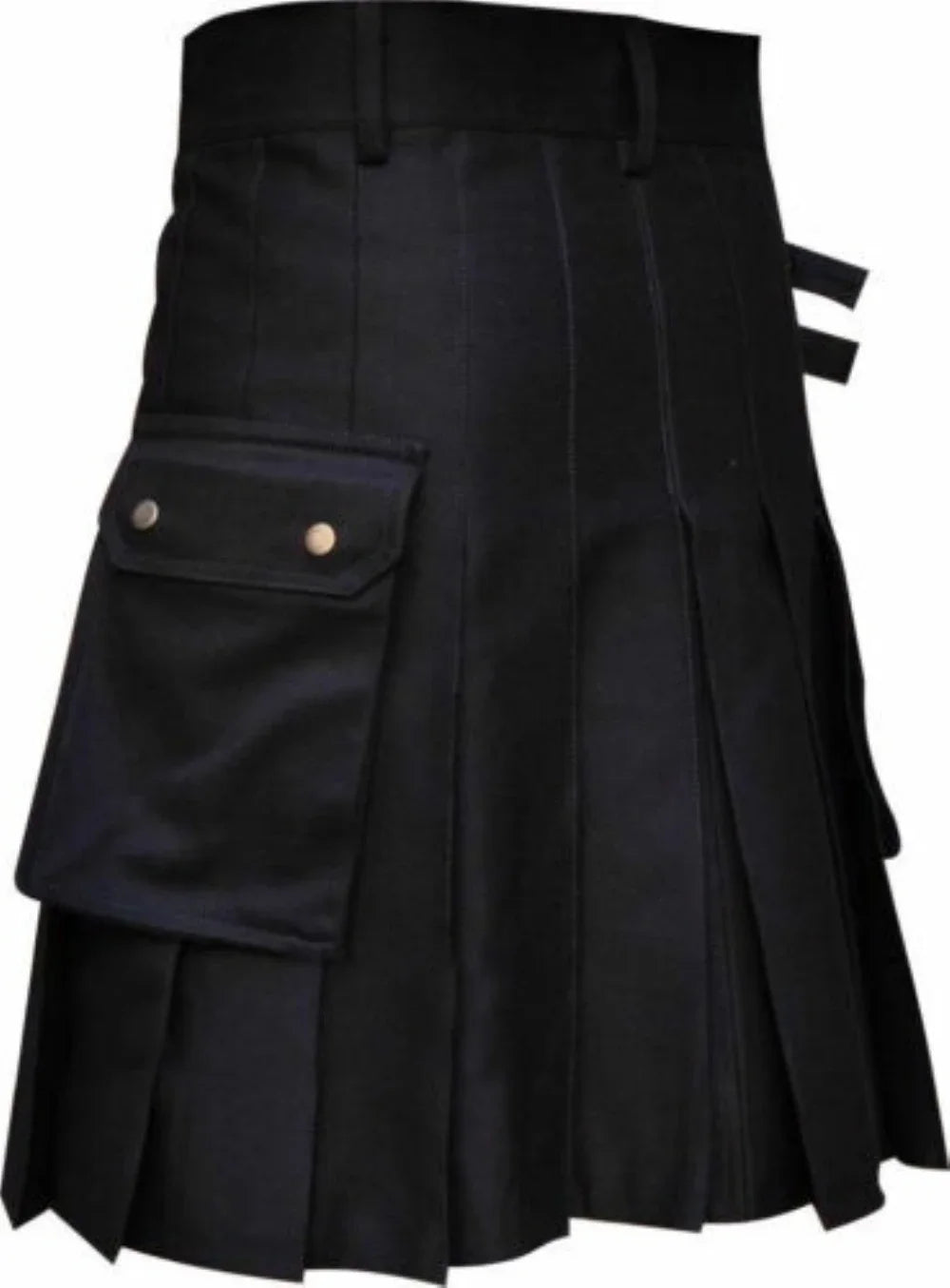Black kilt with visible pleats on a white background