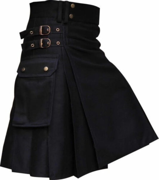 Black kilt with gold buttons on a white background