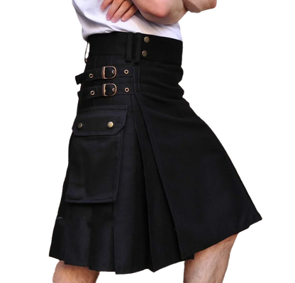 Black kilt with gold buttons on a white background